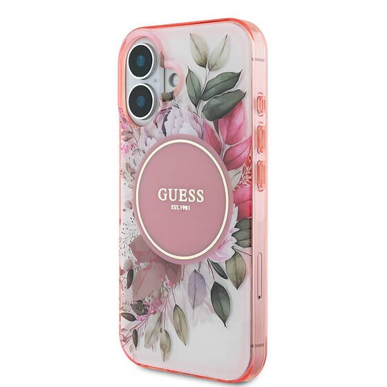 Apple iPhone 16 Plus Guess Orjinal Lisanslı Magsafe Şarj Özellikli IML Baskılı Yazı Logolu Flower Tonal Circle Kapak