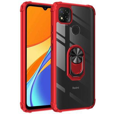 Redmi 9C Kılıf Kenarları Renkli Antişok Şeffaf Yüzüklü Kılıf