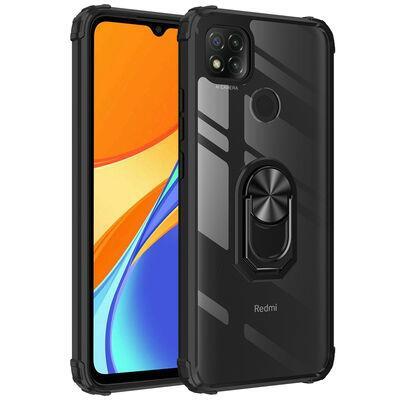 Redmi 9C Kılıf Kenarları Renkli Antişok Şeffaf Yüzüklü Kılıf