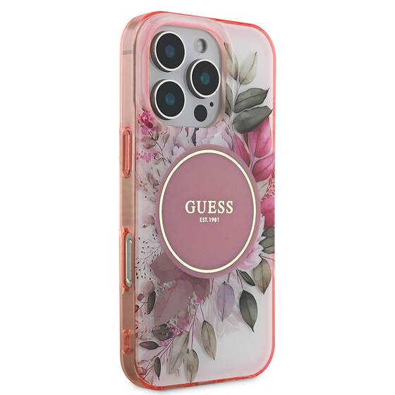 Apple iPhone 16 Pro Guess Orjinal Lisanslı Magsafe Şarj Özellikli Flower Tonal Circle Kapak