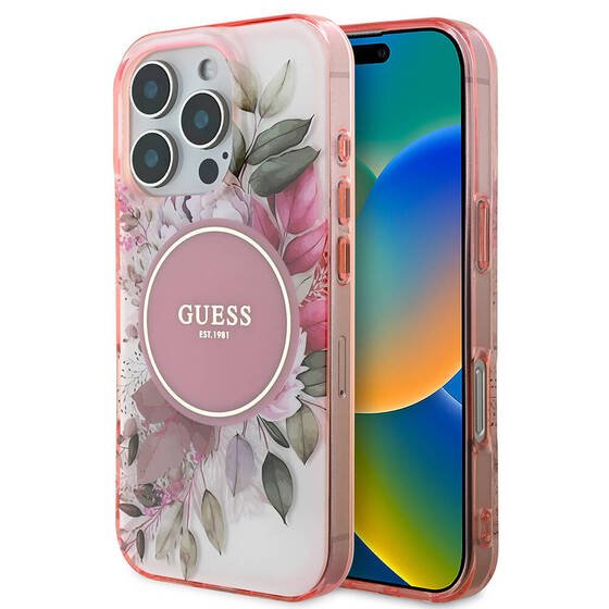 Apple iPhone 16 Pro Max Guess Orjinal Lisanslı Magsafe Şarj Özellikli Flower Tonal Circle Kapak