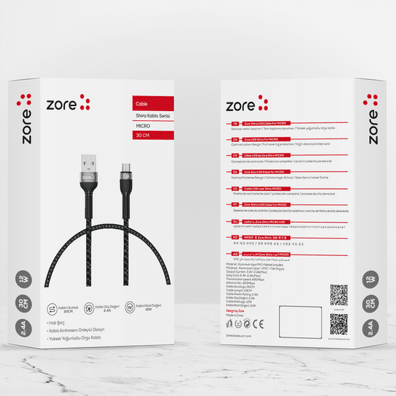 Shira Serisi Micro 2.4A 12W 480Mbps Usb Kablo 30 cm