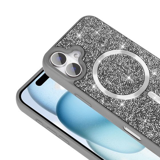iPhone 16 Pro Kılıf Pırlanta Tasarımlı M-safe Şarj Özellikli Mozaik Silikon Kapak