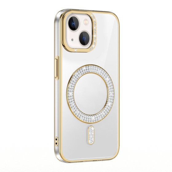 iPhone 15 Kılıf Pırlanta Taş Tasarımlı M-safe Şarj Özellikli Karetta Silikon Kapak