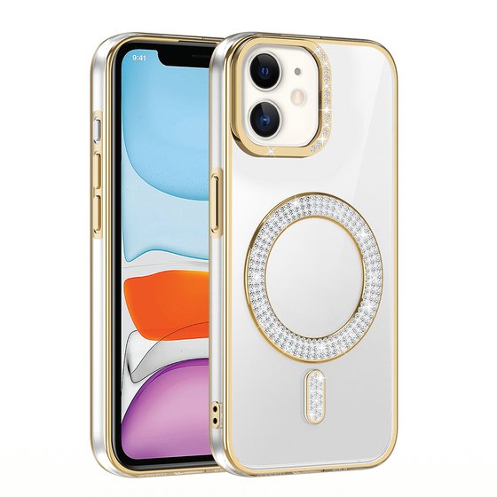 iPhone 11 Kılıf Pırlanta Taş Tasarımlı M-safe Şarj Özellikli Karetta Silikon Kapak