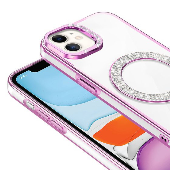 iPhone 11 Kılıf Pırlanta Taş Tasarımlı M-safe Şarj Özellikli Karetta Silikon Kapak