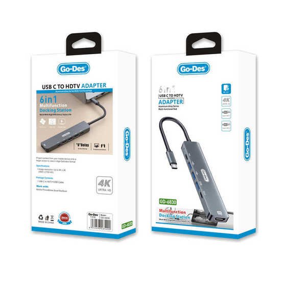 Go Des GD-6830 Type-C Hub 6 in 1 HDMI 4K - USB 3.0 Çoğaltıcı Adaptör MacBook & iPad uyumlu