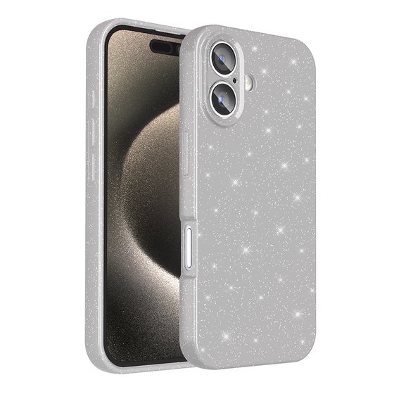 iPhone 16 Plus Kılıf Kamera Korumalı Simli Parıltılı Lüks Silikon