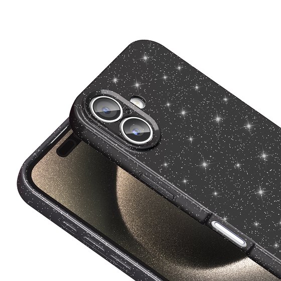 iPhone 16 Plus Kılıf Kamera Korumalı Simli Parıltılı Lüks Silikon