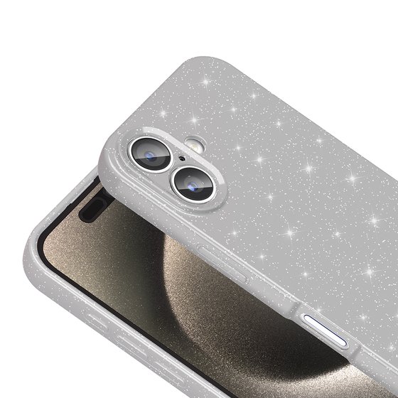 iPhone 16 Plus Kılıf Kamera Korumalı Simli Parıltılı Lüks Silikon