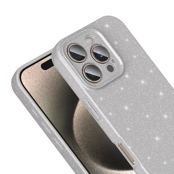 iPhone 16 Pro Kılıf Kamera Korumalı Simli Parıltılı Lüks Silikon