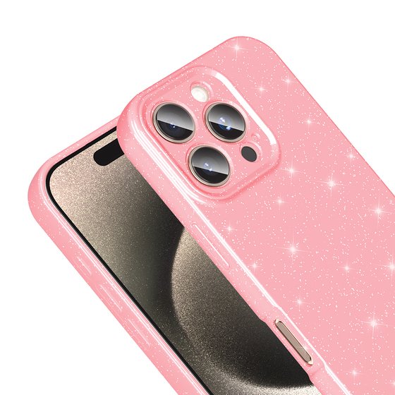 iPhone 16 Pro Kılıf Kamera Korumalı Simli Parıltılı Lüks Silikon