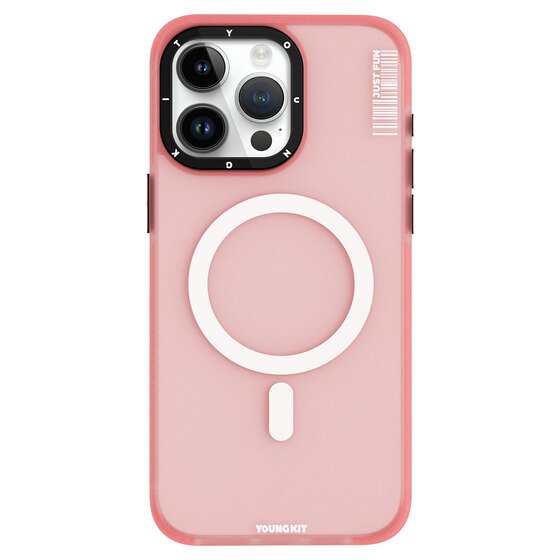 iPhone 15 Pro Max Uyumlu Kılıf Magsafe Şarj Özellikli Youngkit Colored Sand Serisi Kapak Pembe