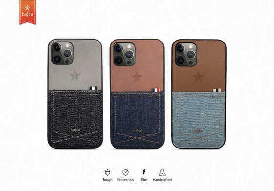 Apple iPhone 12 Pro Max Kılıf Cep Tasarımlı Kajsa Denim Kapak