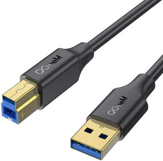 Qgeem QG-CVQ20 USB-A 3.0 to USB-B 3.0 Kablo 183 cm Yazıcı Kablosu 5 Gbps Veri Aktarım