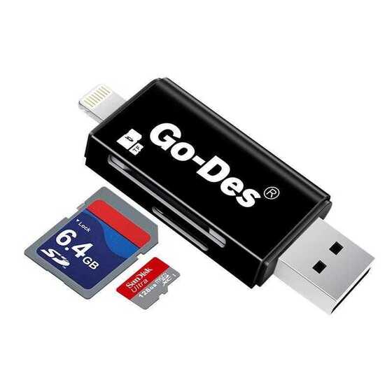 Go Des GD-DK102 Lightning & Micro USB Veri Aktarımı SD & Micro SD Kart Okuyucu