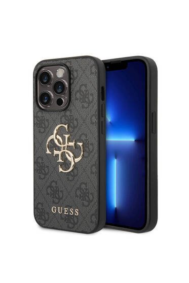 iPhone 14 Pro Max Uyumlu Kılıf GUESS PU Deri Büyük Metal Logo Dizaynlı Kapak