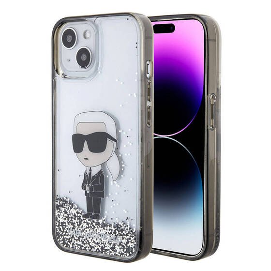 Apple iPhone 15 Plus Kılıf Karl Lagerfeld İkonik Sıvılı Glitter Orjinal Lisanslı Kapak