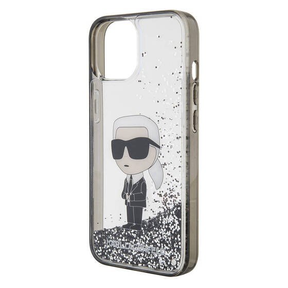 Apple iPhone 15 Plus Kılıf Karl Lagerfeld İkonik Sıvılı Glitter Orjinal Lisanslı Kapak