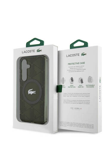 Galaxy S24 Uyumlu Kılıf Lacoste Lisanslı Magsafe Çift Katman Timsah Logolu Blend Monogram Haki