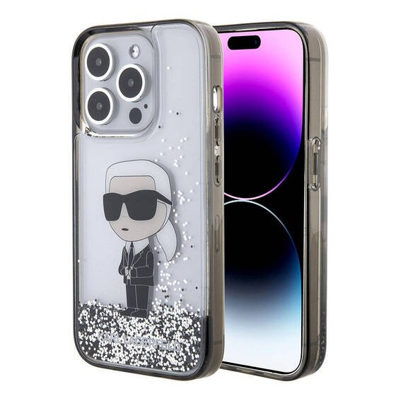 Apple iPhone 15 Pro Max Kılıf Karl Lagerfeld İkonik Sıvılı Glitter Orjinal Lisanslı Kapak