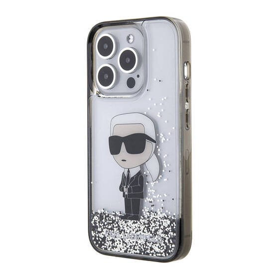 Apple iPhone 15 Pro Max Kılıf Karl Lagerfeld İkonik Sıvılı Glitter Orjinal Lisanslı Kapak