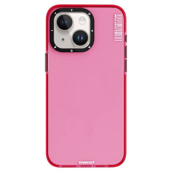 iPhone 15 Kılıf Pürüzsüz Düz Arka Yüzey YoungKit Crystal Color Serisi Kapak Pembe