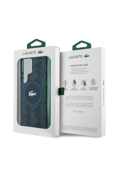 Galaxy S24 Ultra Kılıf Lacoste Lisanslı Magsafe Özellikli  Timsah Logolu Blend Monogram Koyu Yeşil