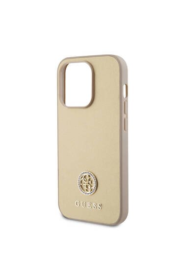 iPhone 14 Pro Max Uyumlu Kılıf Guess  Lisanslı Deri 4G Metal Logo Strass Kapak Gold