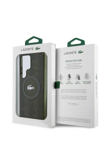 Galaxy S24 Ultra Kılıf Lacoste Lisanslı Magsafe Özellikli  Timsah Logolu Blend Monogram Haki