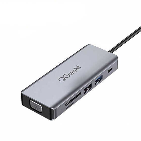 Qgeem QG-UH09 9 in 1 Çok Fonksiyonlu Usb Çoğaltıcı Hub VGA-HDMI-3.5mm-SD Kart