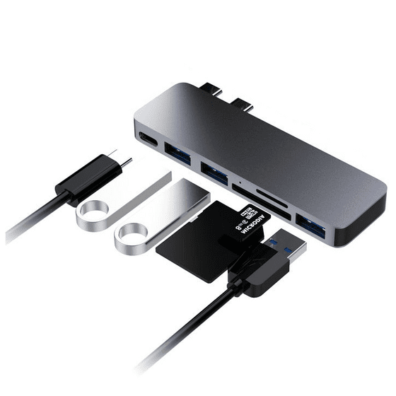 Qgeem QG-UH06 Type-C Hub 6 in 1 Micro SD + USB 3.0 Çoğaltıcı Adaptör MacBook Pro 13&15 (2018/17/16)