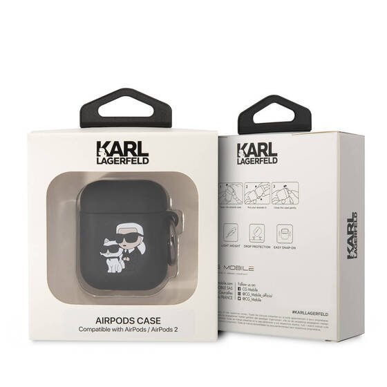 Apple Airpods Kılıf Karl Lagerfeld Orjinal Lisanslı Karl & Choupette 3D Silikon Kapak