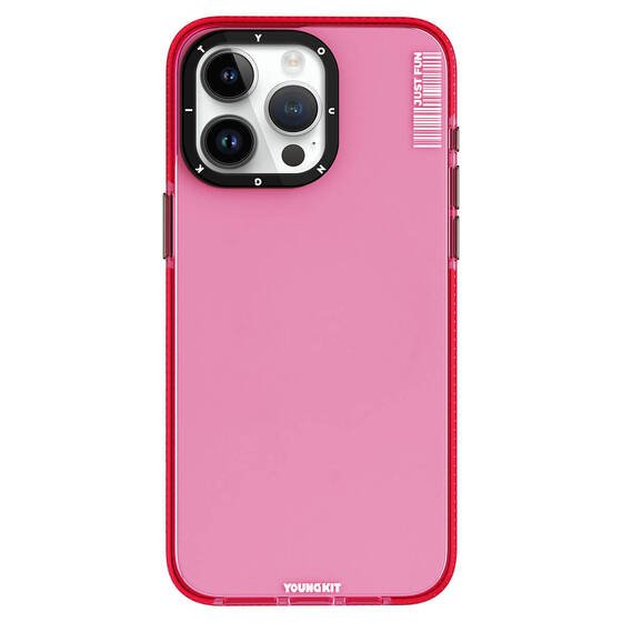 iPhone 15 Pro Kılıf Pürüzsüz Düz Arka Yüzey YoungKit Crystal Color Serisi Kapak Pembe