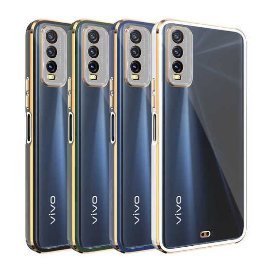 Vivo Y11S Kılıf Kamera Korumalı Kenarları Renkli Şeffaf Voit Silikon