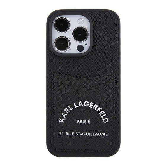 Apple iPhone 15 Pro Kılıf Karl Lagerfeld Kartlıklı Saffiano 3D RSG Logo Orjinal Lisanslı Kapak