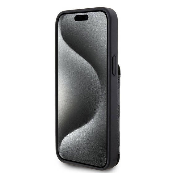 Apple iPhone 15 Pro Kılıf Karl Lagerfeld Standlı Kartlıklı Saffiano Monogram İkonik Metal Logo Orjinal Lisanslı Kapak