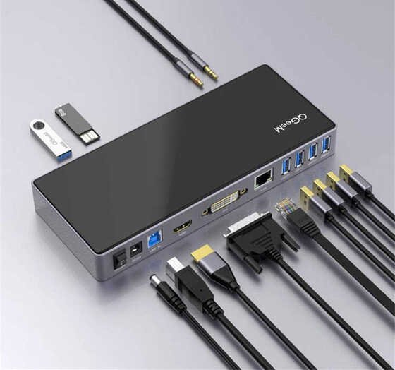 Qgeem QG-D3901 Type-C Hub 14 in 1 HDMI - VGA - RJ45 - USB-A/B - Aux Çoğaltıcı Adaptör