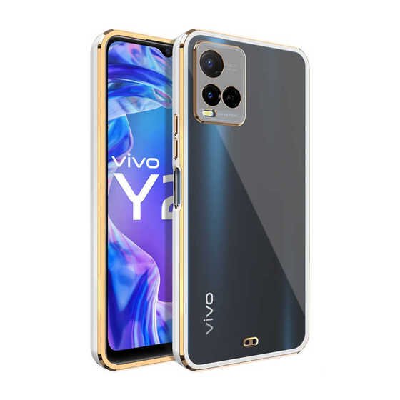 Vivo Y21S Kılıf Kamera Korumalı Kenarları Renkli Şeffaf Voit Silikon