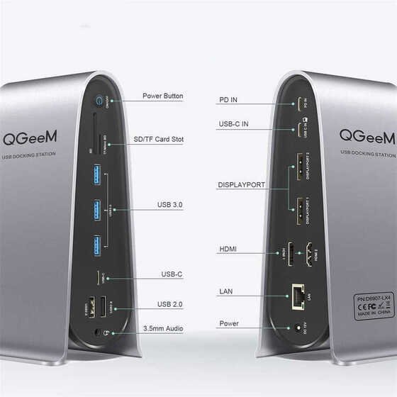 Qgeem QG-D6907 LX-4 Type-C Hub 18 in 1 HDMI - Display Port - RJ45 - USB - Aux Çoğaltıcı Adaptör