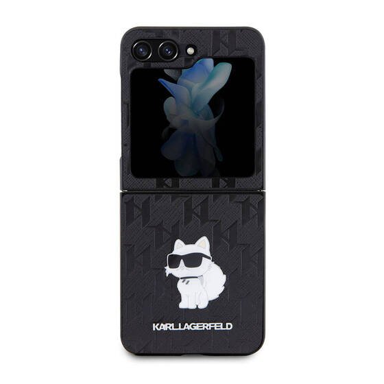 Galaxy Z Flip 5 Kılıf Karl Lagerfeld Orjinal Lisanslı KL Desenli Choupette İkonik Saffiano Kapak