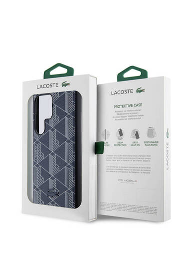 Galaxy S24 Ultra Kılıf Lacoste Lisanslı Magsafe Özellikli PU Deri Görünüm Monogram Desenli Lacivert