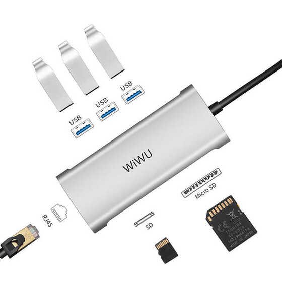 Wiwu Alpha 631STR 6 in 1 Type-C Hub RJ45 Ethernet + USB 3.0 + SD Çoğaltıcı Adaptör