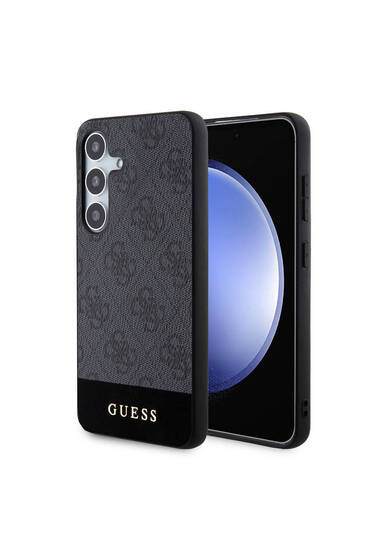 Galaxy S24 Plus Uyumlu Kılıf Guess Lisanslı PU Deri Şerit Logo Dizaynlı Kapak Siyah