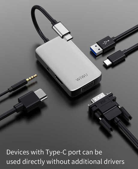 Wiwu Alpha 513HVP Type-C Hub HDMI + VGA + USB 3.0 + AUX Çoğaltıcı Adaptör