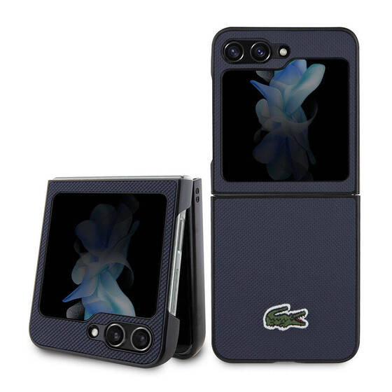 Galaxy Z Flip 5 Kılıf Lacoste Orjinal Lisanslı PU Pike Desenli Yüzey İkonik Timsah Logolu Lacivert