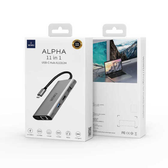 Wiwu Alpha 11312H 11 in 1 Type-C Hub HDMI 4K + VGA + RJ45 Ethernet + Aux Çoğaltıcı Dönüştürücü