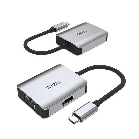 Wiwu Alpha A20VH 2 in 1 Type-C Hub HDMI 4K + VGA Çoğaltıcı Adaptör