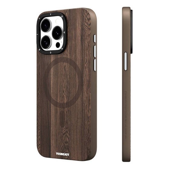 Apple iPhone 14 Pro Kılıf Magsafe Şarj Özellikli Sararmaya Dayanıklı Youngkit Wood Forest Serisi Kapak