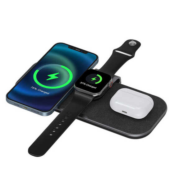 Wiwu Power Air PA3IN1B 3 in 1 Kablosuz Şarj Standı 15W iPhone & Airpods & Apple Watch Şarj İstasyonu